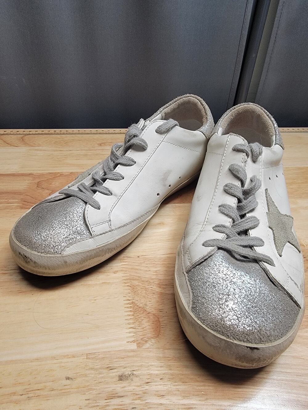 Golden Goose White Silver Ice Leather Super Star Sneakers Shoes sz 39 Authentic